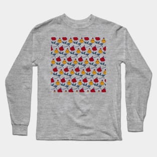 Exotic Tropical Flowers | Floral Pattern | Red and Yellow Flowers Long Sleeve T-Shirt